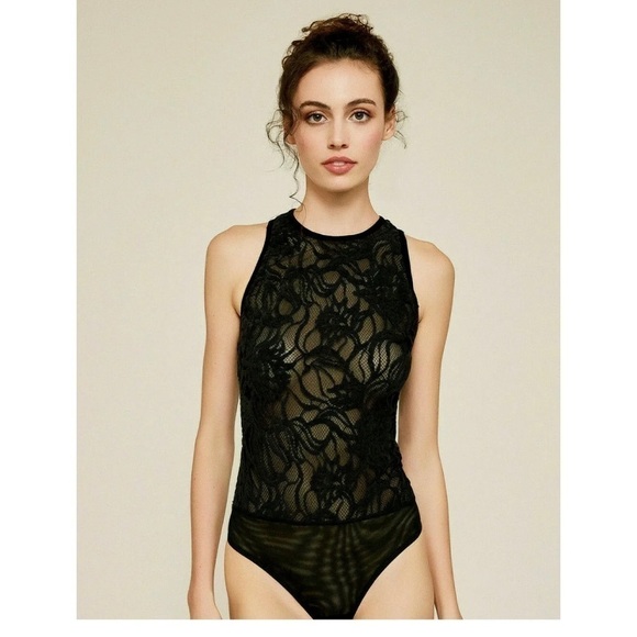 Tadashi Shoji Taft Velvet Trim Bodysuit Black NWT Size XS - Picture 2 of 13